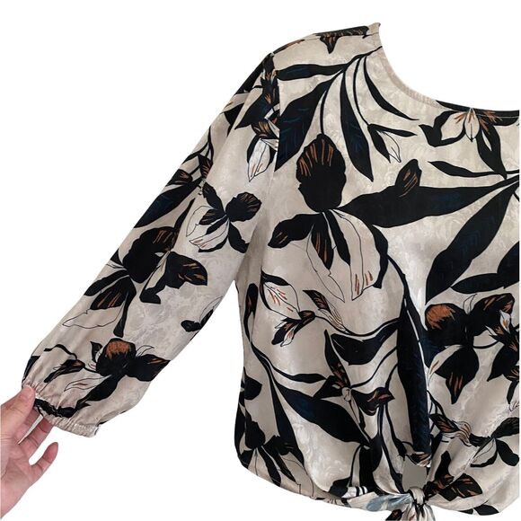 Sam & Lavi Small Blouse Floral Print Tie Up Front 3/4 Sleeve Top Leaf - Picture 8 of 10